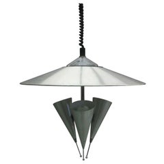 Midcentury Adjustable Aluminum Triple Reflector Pendant Attributed to Stilnovo