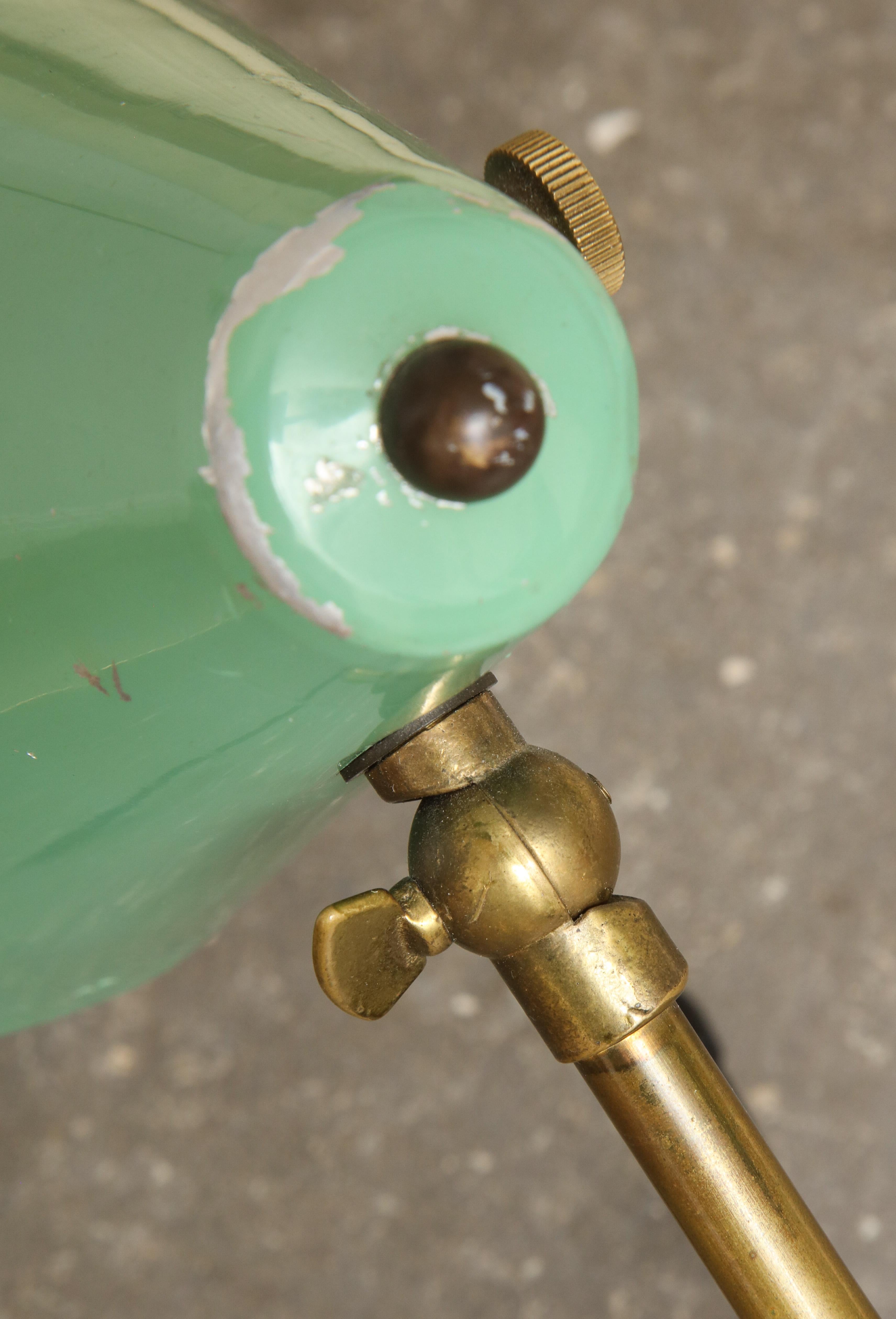Italian Midcentury Adjustable Brass Desk Lamp with Mint Green Shade 3