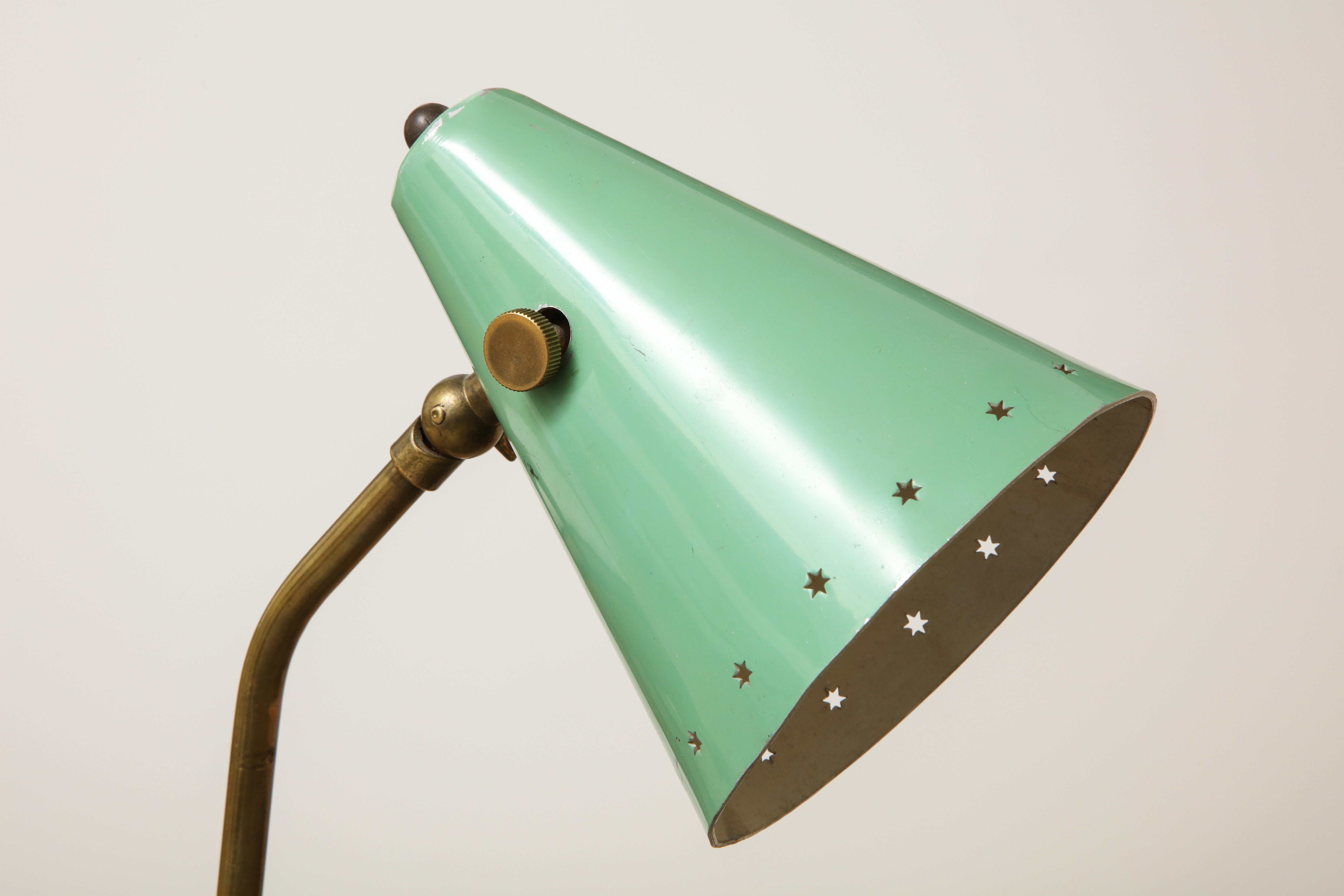 20th Century Italian Midcentury Adjustable Brass Desk Lamp with Mint Green Shade