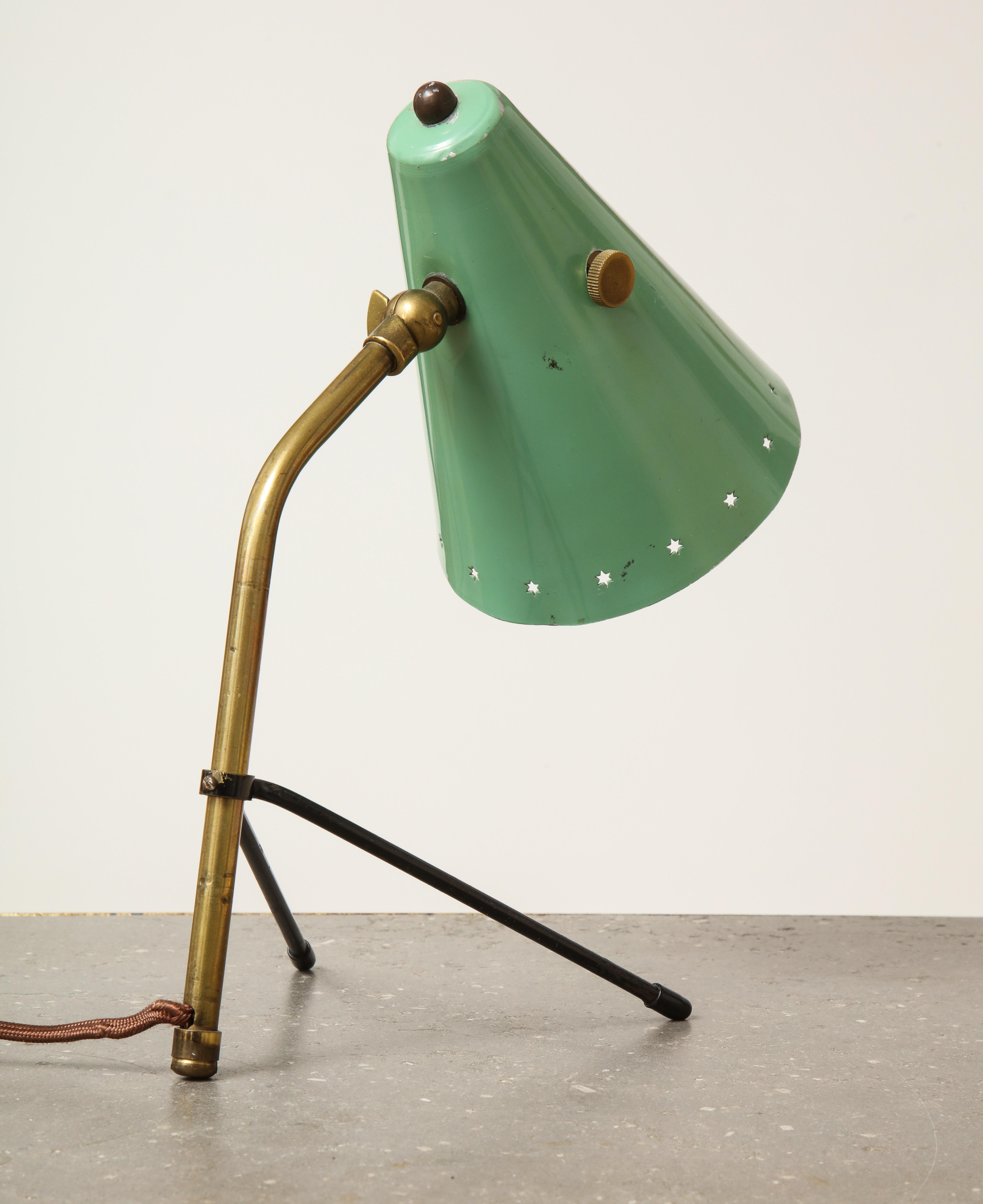 Italian Midcentury Adjustable Brass Desk Lamp with Mint Green Shade 2