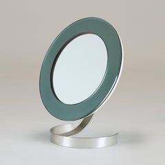 Italian Mid-century adjustable circular table mirror with polished nickel base