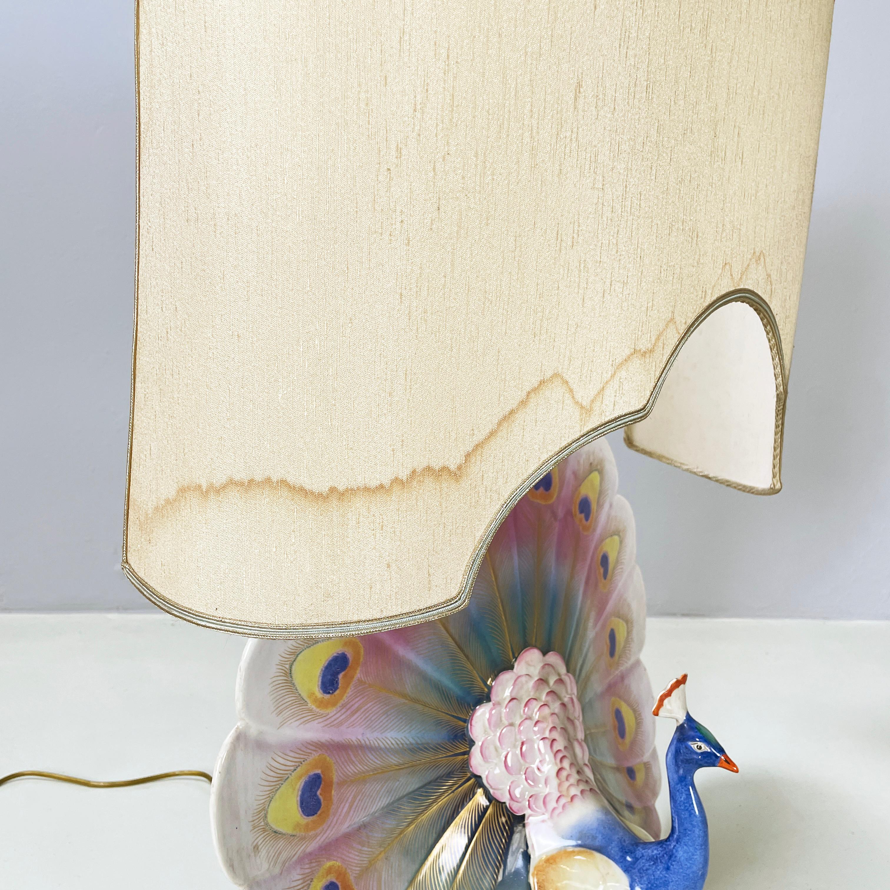 Italian mid-century Adjustable table lamp with peacock in ceramic brass, 1970s For Sale 4