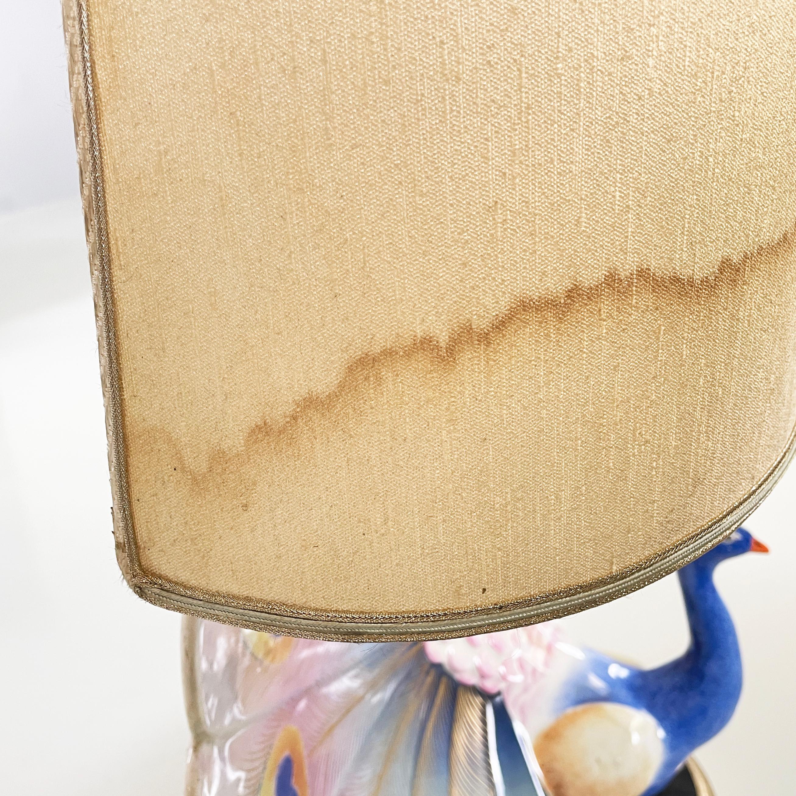 Italian mid-century Adjustable table lamp with peacock in ceramic brass, 1970s For Sale 5
