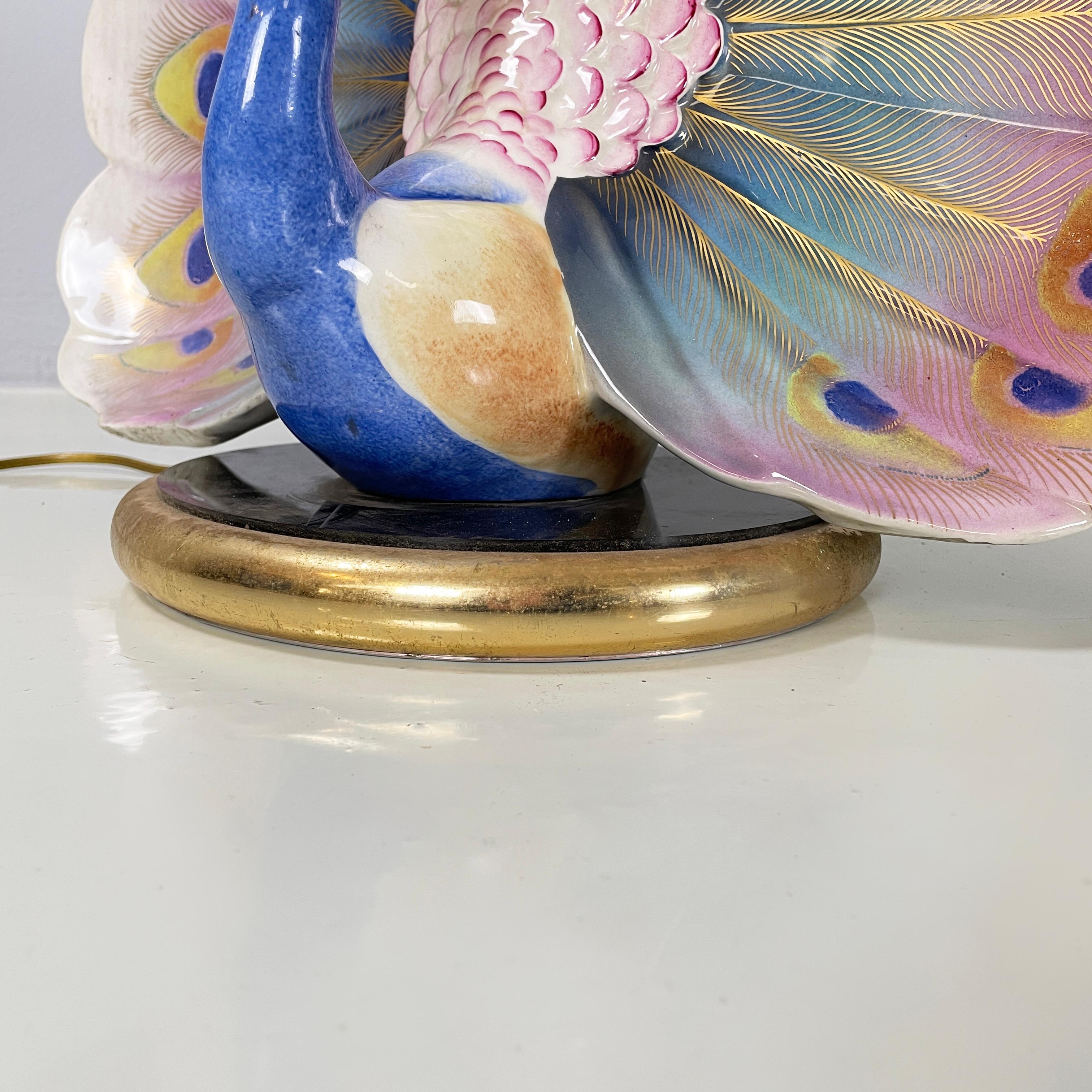 Italian mid-century Adjustable table lamp with peacock in ceramic brass, 1970s For Sale 13