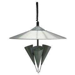 Vintage Italian Midcentury Adjustable Triple Reflector Pendant Attributed to Stilnovo