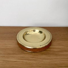 Italian Mid Century Aged Brass & Leather Catchall Ashtray