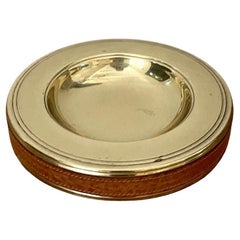 Italian Mid Century Aged Brass & Leather Catchall Ashtray