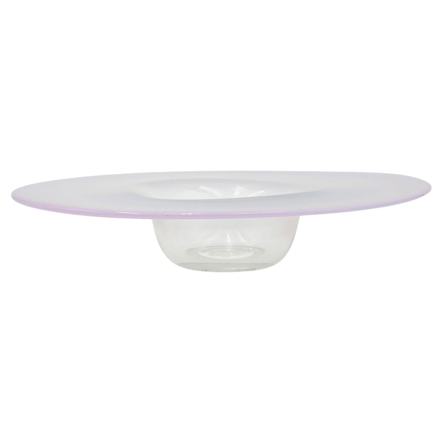 Cuenco o plato central de vidrio soplado rosa, italiano, de mediados de siglo, estilo Alfredo Barbini