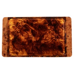 Italian Mid-Century Amber Colored Lucite-Amboyna Wood Serving Tray 1970s