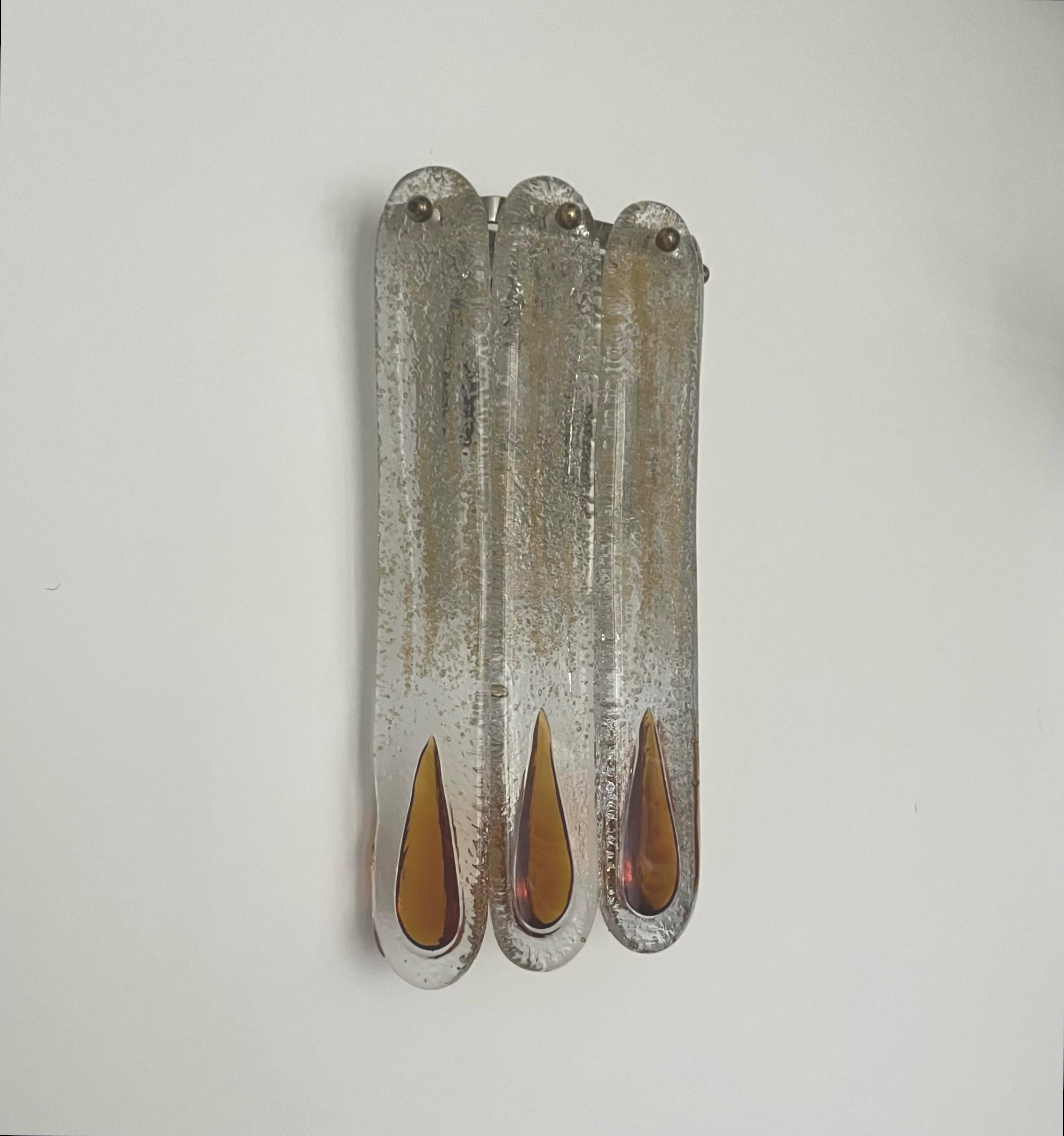 Italian Mid-Century Amber Murano Glass Wall Sconce by Mazzega, 1970s 4