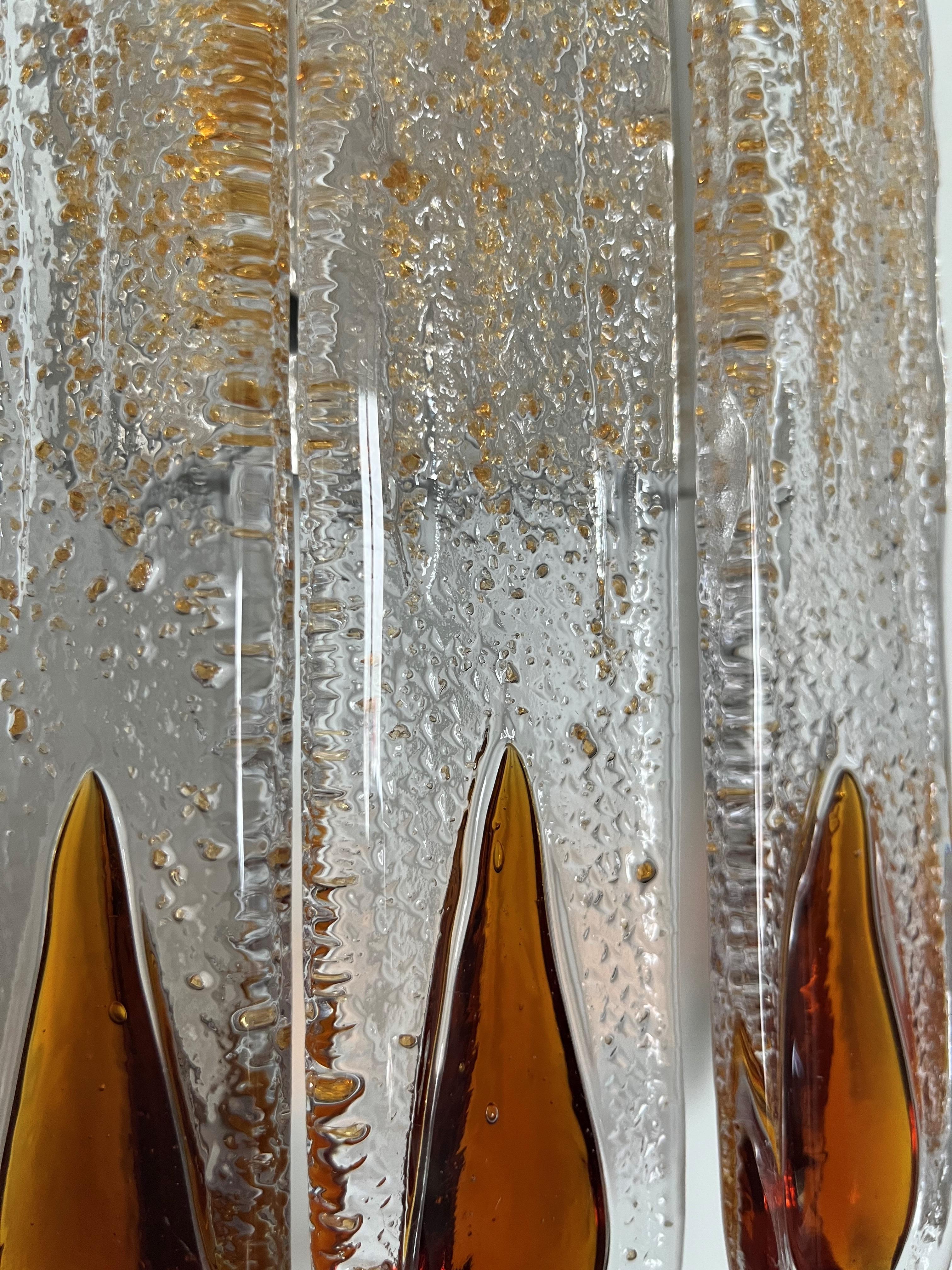 Metal Italian Mid-Century Amber Murano Glass Wall Sconce by Mazzega, 1970s