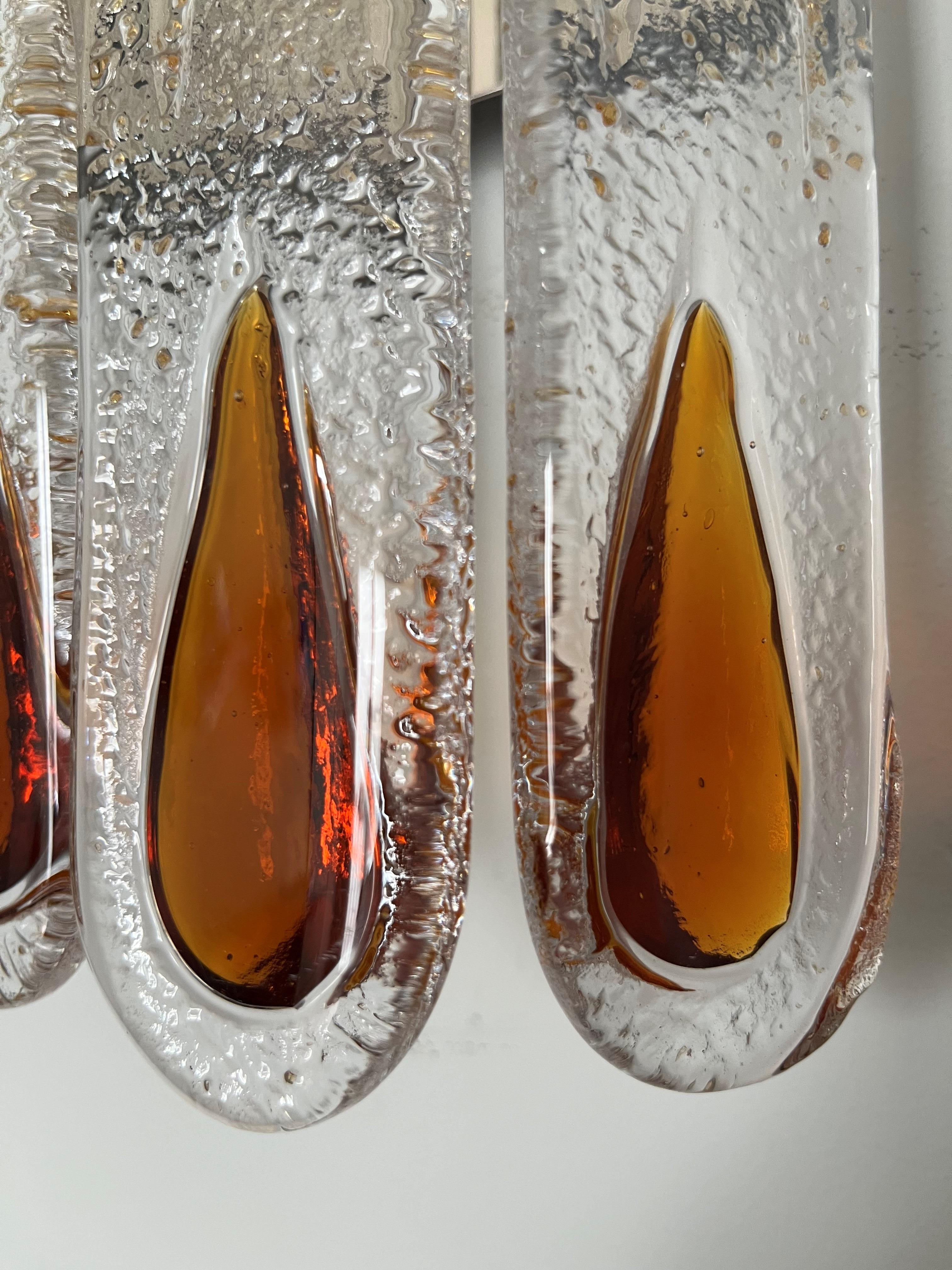 Italian Mid-Century Amber Murano Glass Wall Sconce by Mazzega, 1970s 3
