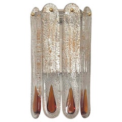 Italian Mid-Century Amber Murano Glass Wall Sconce by Mazzega, 1970s