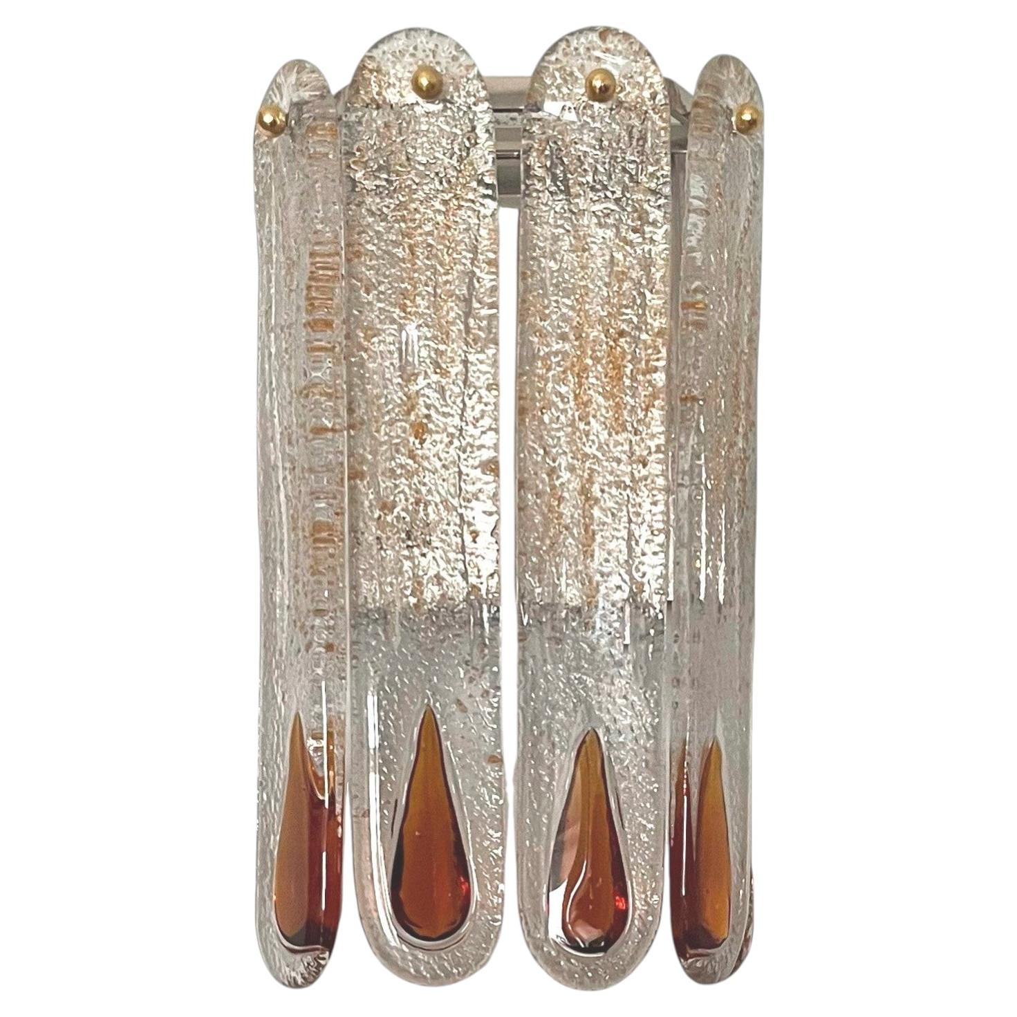 Italian Mid-Century Amber Murano Glass Wall Sconce by Mazzega, 1970s For Sale