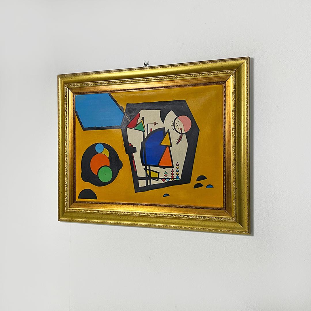 Italienisch Mitte des Jahrhunderts moderne Anamnesi Acrylfarbe Arbeit auf Leinwand von Lucio Del Pezzo, 1960er Jahre.
Farbige Acrylfarbe auf Leinwand mit dem Titel Anamnesi mit abstraktem Thema mit mehrfarbigen geometrischen Formen, auf einem