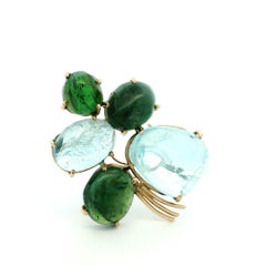 Italian Mid-Century Aquamarine Tourmaline Convertible Brooch Ring 14K