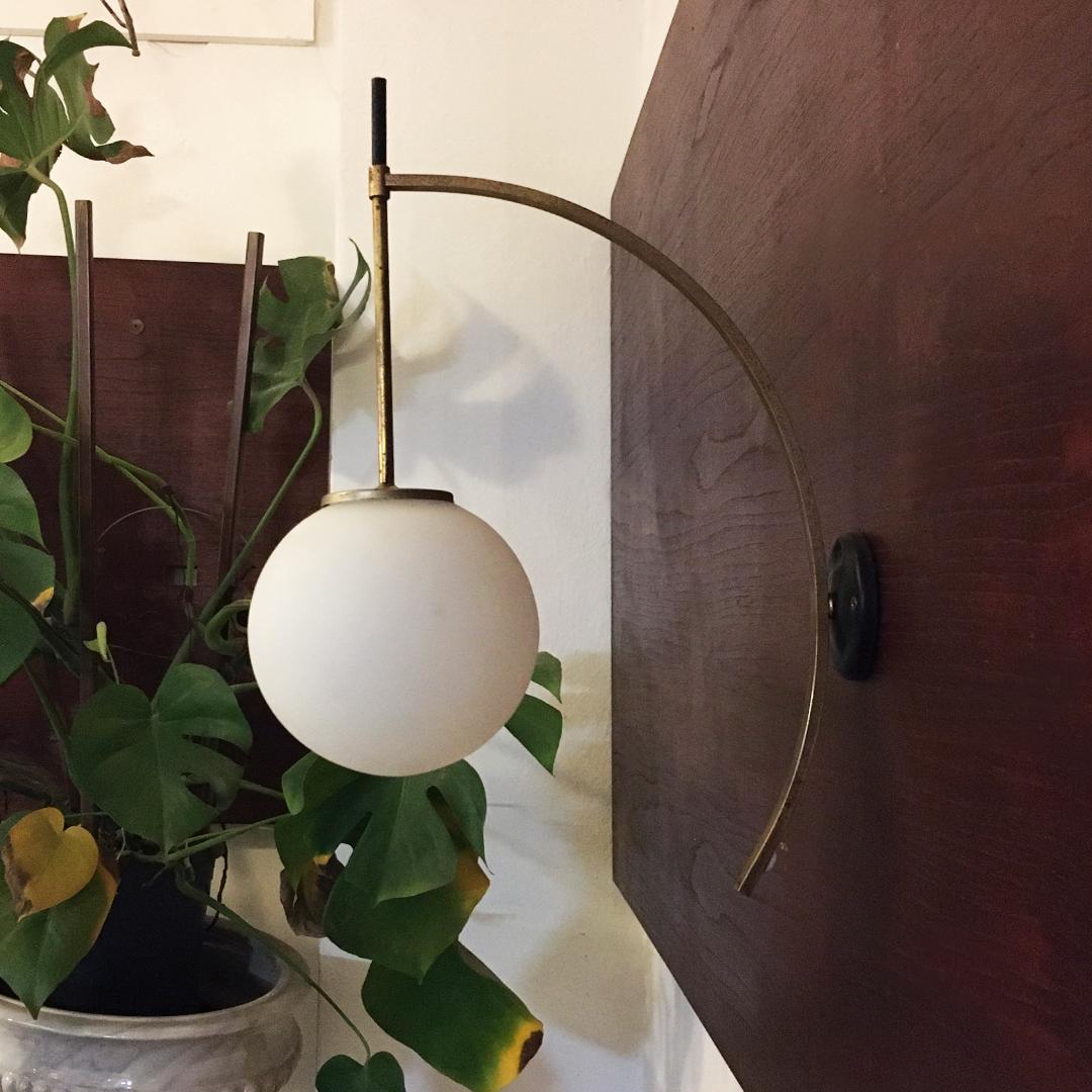 Mid-Century Modern Italian Mid-Century Arch Brass Wall Lamp with Opaline Glass Lampshade, 1950s