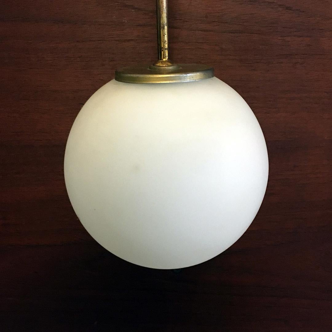 Mid-20th Century Italian Mid-Century Arch Brass Wall Lamp with Opaline Glass Lampshade, 1950s