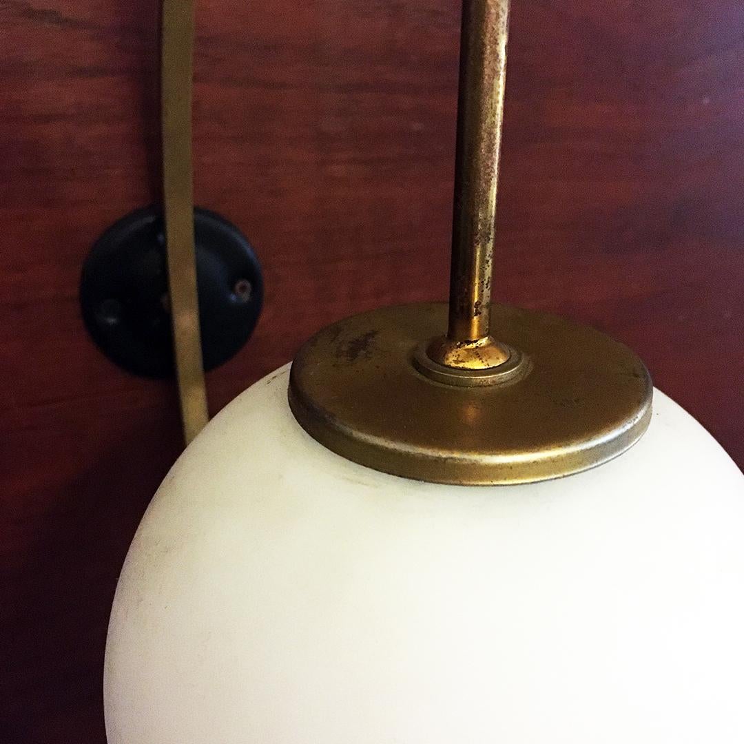 Metal Italian Mid-Century Arch Brass Wall Lamp with Opaline Glass Lampshade, 1950s