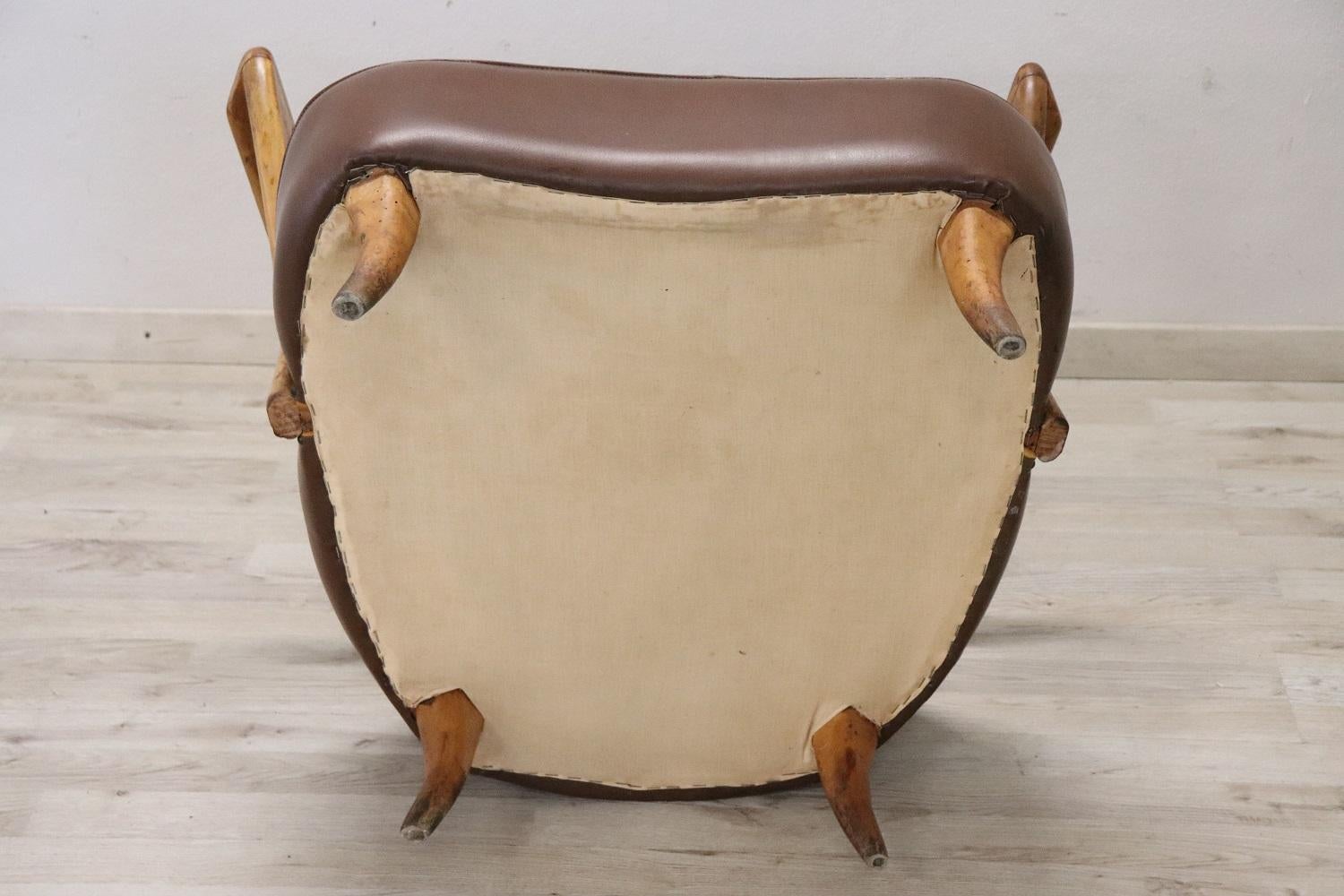 Italian Mid-Century Armchair in Brown Faux Leather For Sale 3