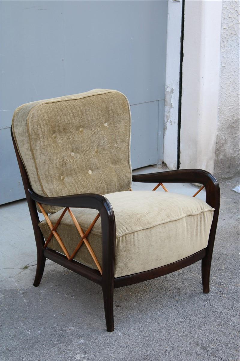 Italian Mid-Century Armchair Paolo Buffa Velvet and Walnut Maple Velvet Cushion 13