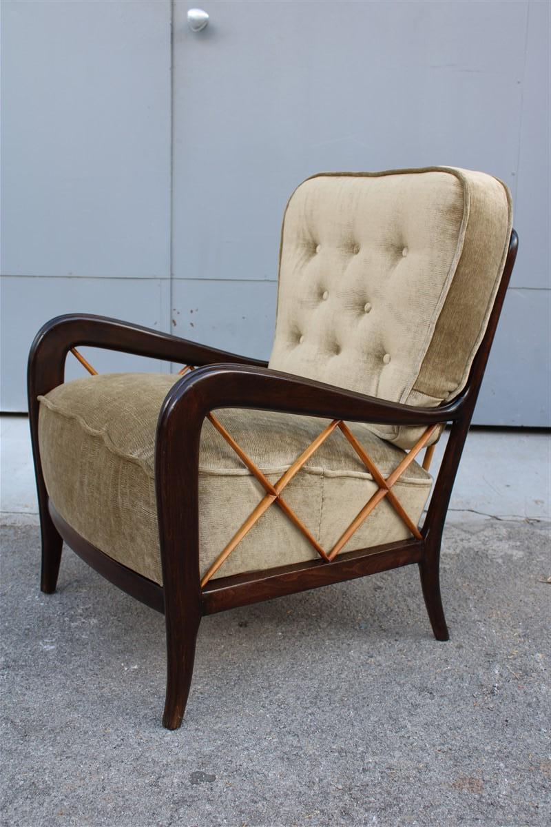 Mid-Century Modern Italian Mid-Century Armchair Paolo Buffa Velvet and Walnut Maple Velvet Cushion