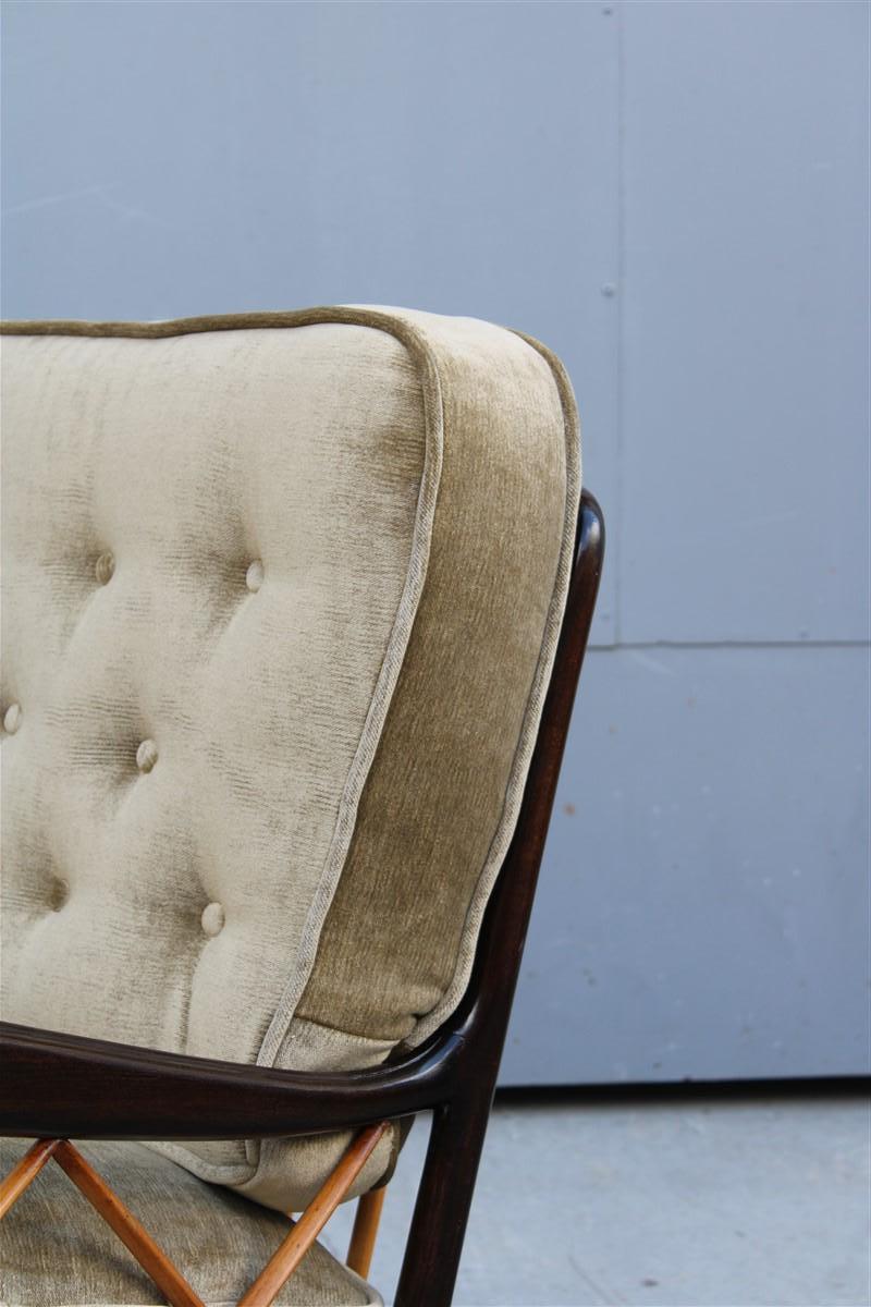 Italian Mid-Century Armchair Paolo Buffa Velvet and Walnut Maple Velvet Cushion 1