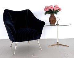Italian Mid-Century Armchair with Brass Legs reupholstered in Magnificent Velvet