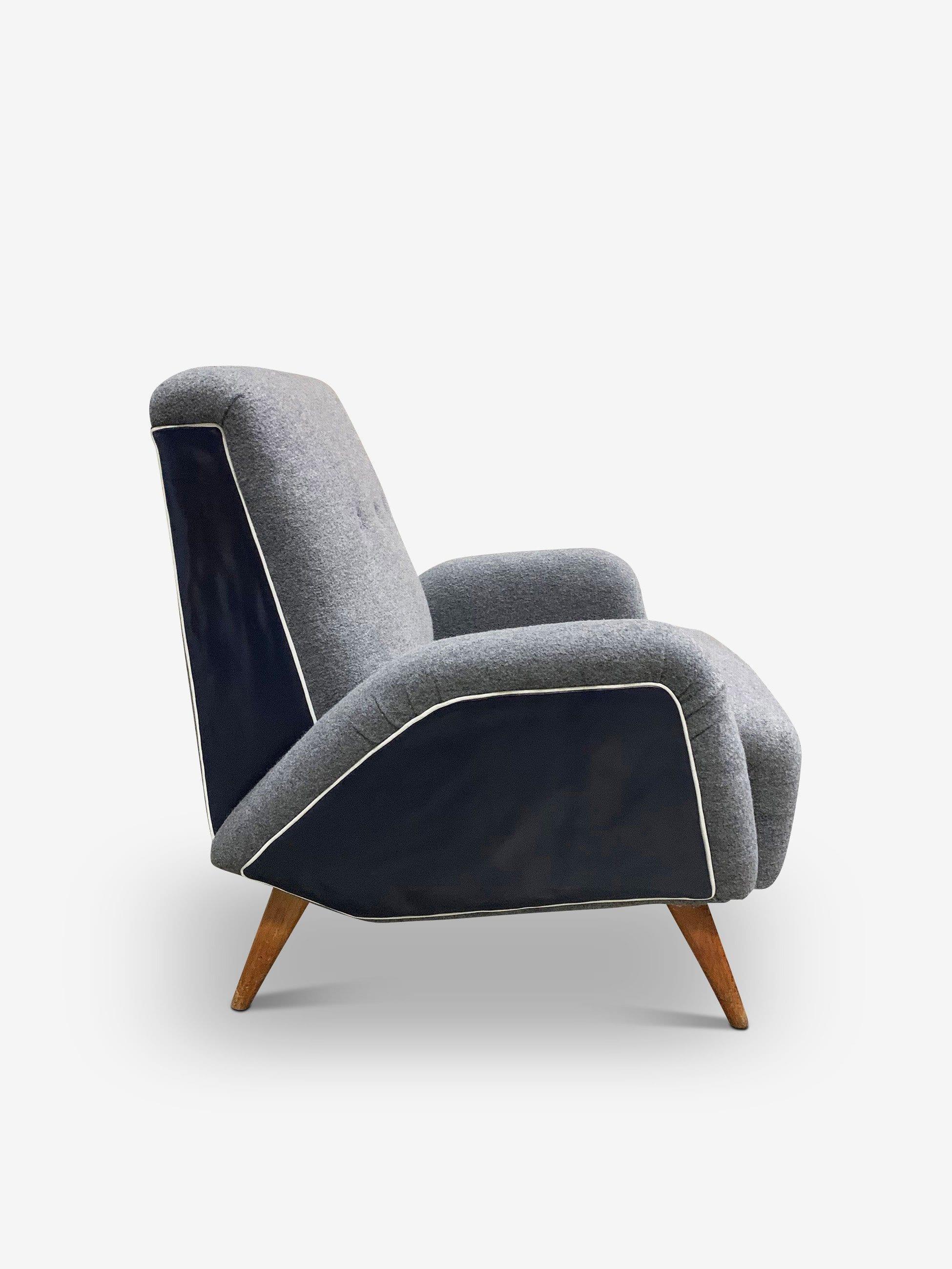 Italian Mid-Century Armchairs Boiled Wool and Leather For Sale 2