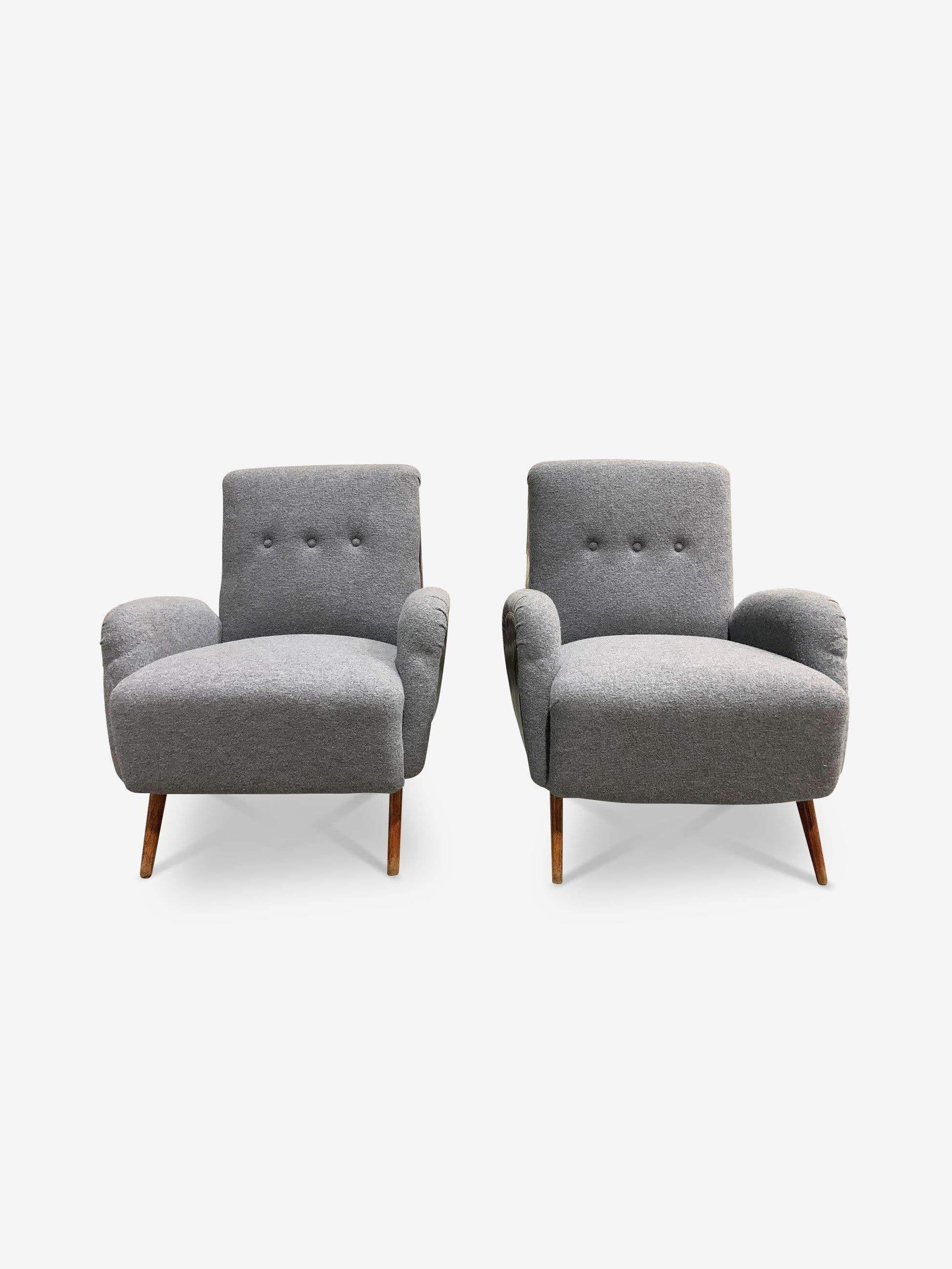 Italian Mid-Century Armchairs Boiled Wool and Leather For Sale 3