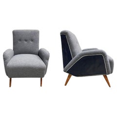 Italian Mid-Century Armchairs Boiled Wool and Leather