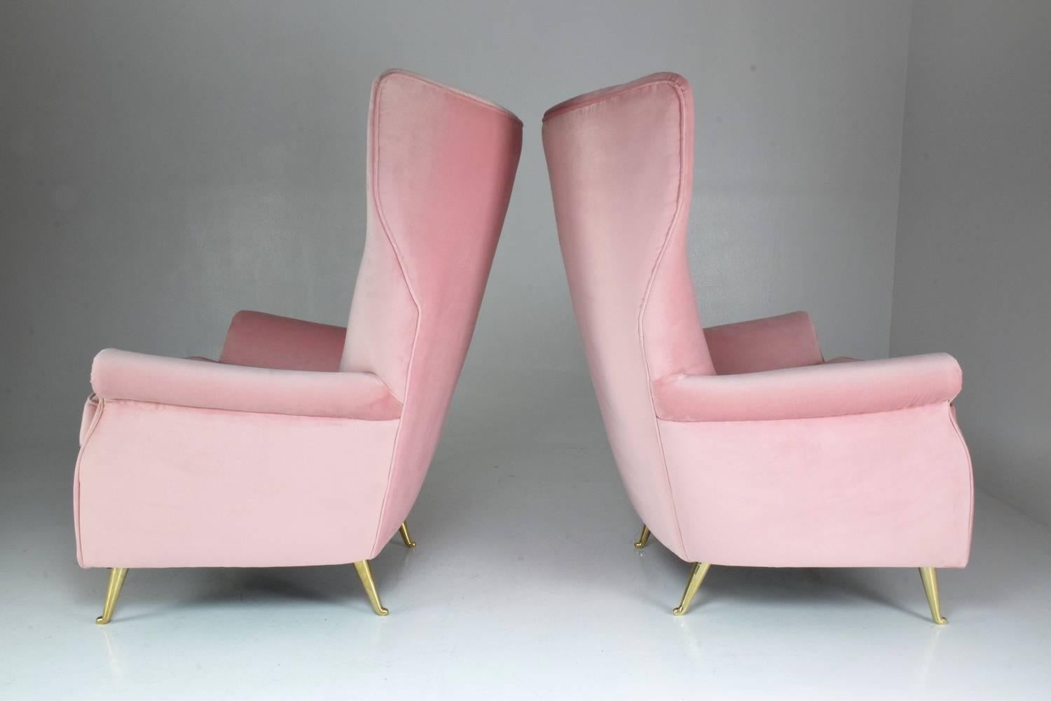 Brass  Italian Mid-Century Armchairs by ISA Bergamo, Set of Two, 1950s