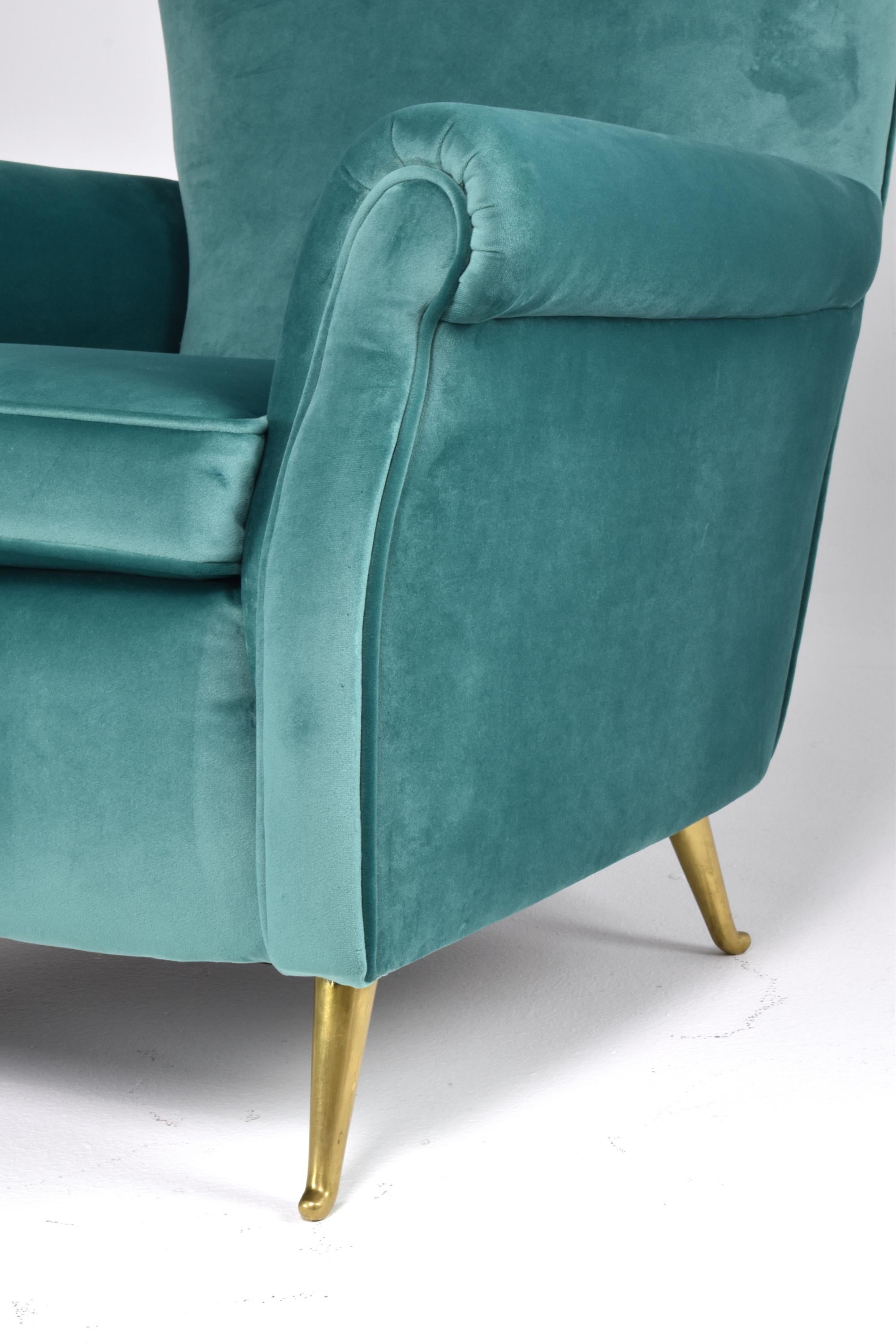 Brass Italian Midcentury Armchairs by ISA Bergamo, Set of Two, 1950s For Sale