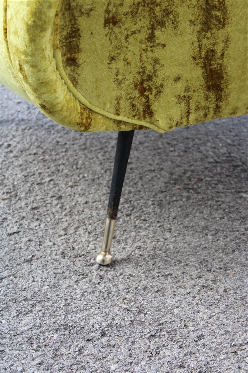 Italian Mid-Century Armchairs Foot Brass Gold Velvet Yellow Zanuso Style 3
