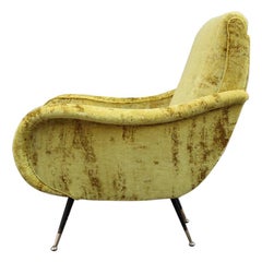 Italian Mid-Century Armchairs Foot Brass Gold Velvet Yellow Zanuso Style