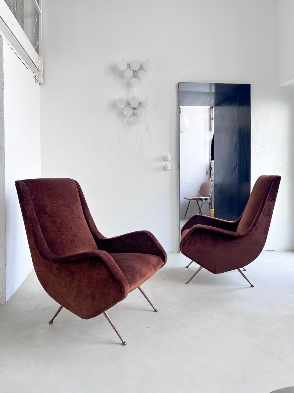 Italian Mid-Century Armchairs in Brown Velvet - Aldo Morbelli for ISA 7