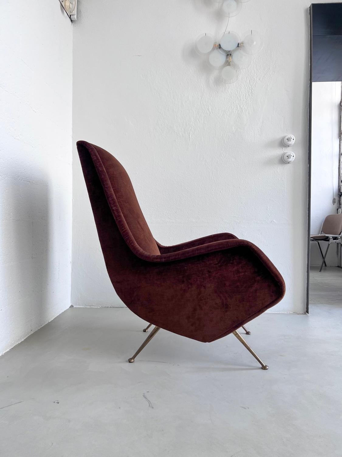 Mid-Century Modern Italian Mid-Century Armchairs in Brown Velvet - Aldo Morbelli for ISA