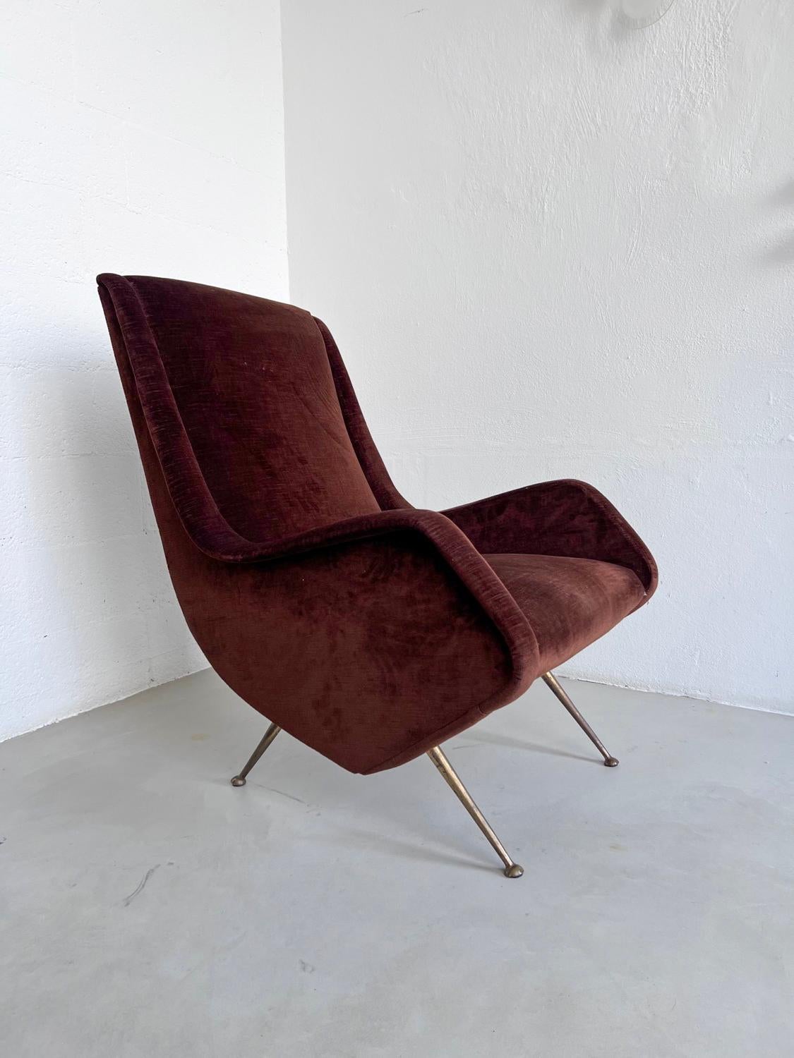 Italian Mid-Century Armchairs in Brown Velvet - Aldo Morbelli for ISA In Good Condition In Milano, IT