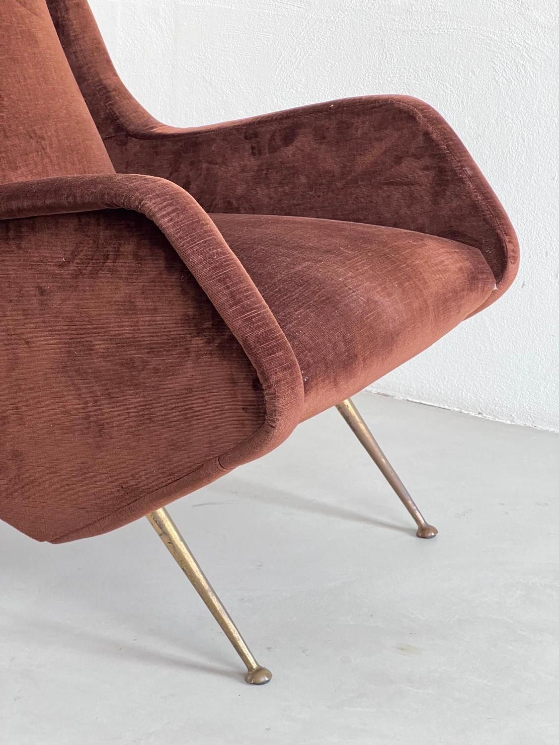 Mid-20th Century Italian Mid-Century Armchairs in Brown Velvet - Aldo Morbelli for ISA