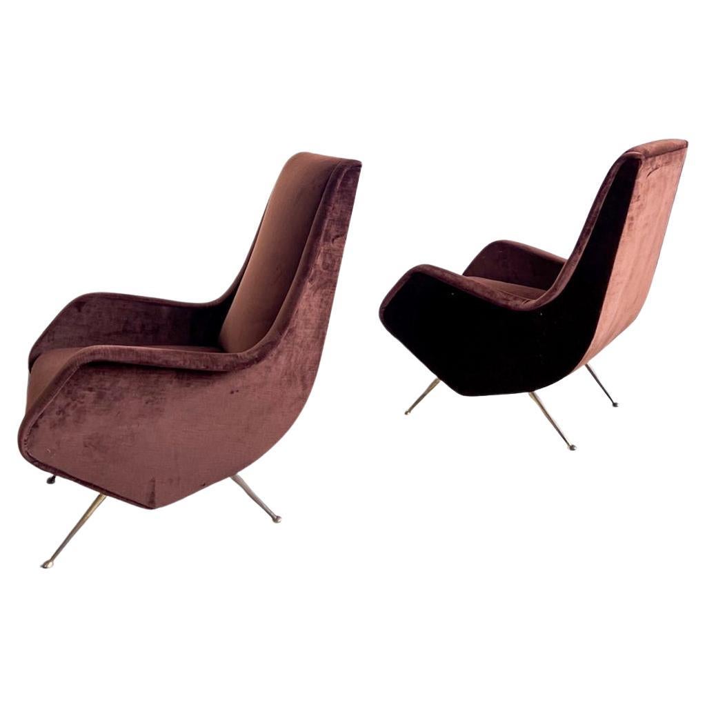 Italian Mid-Century Armchairs in Brown Velvet - Aldo Morbelli for ISA