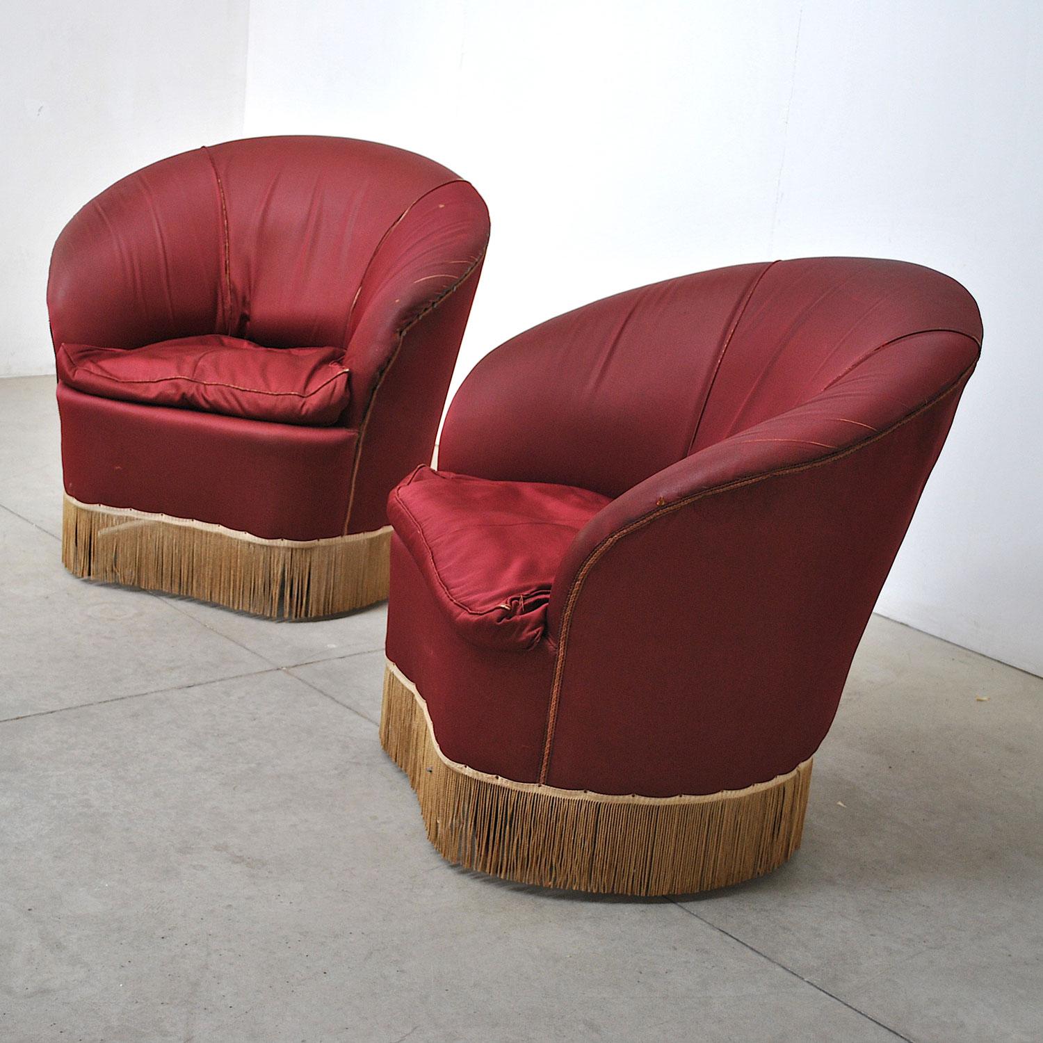 Italian Midcentury Armchairs in Gio Ponti for Casa e Giardino Style In Distressed Condition In bari, IT
