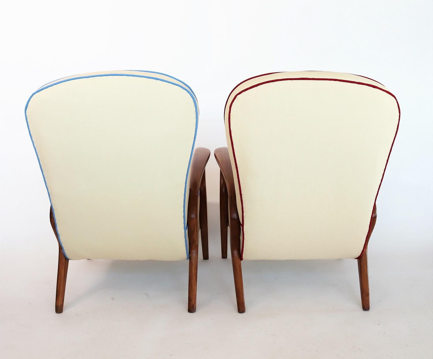 Italian Midcentury Armchairs in Oakwood and Tapestry Fabric, 1950s 11