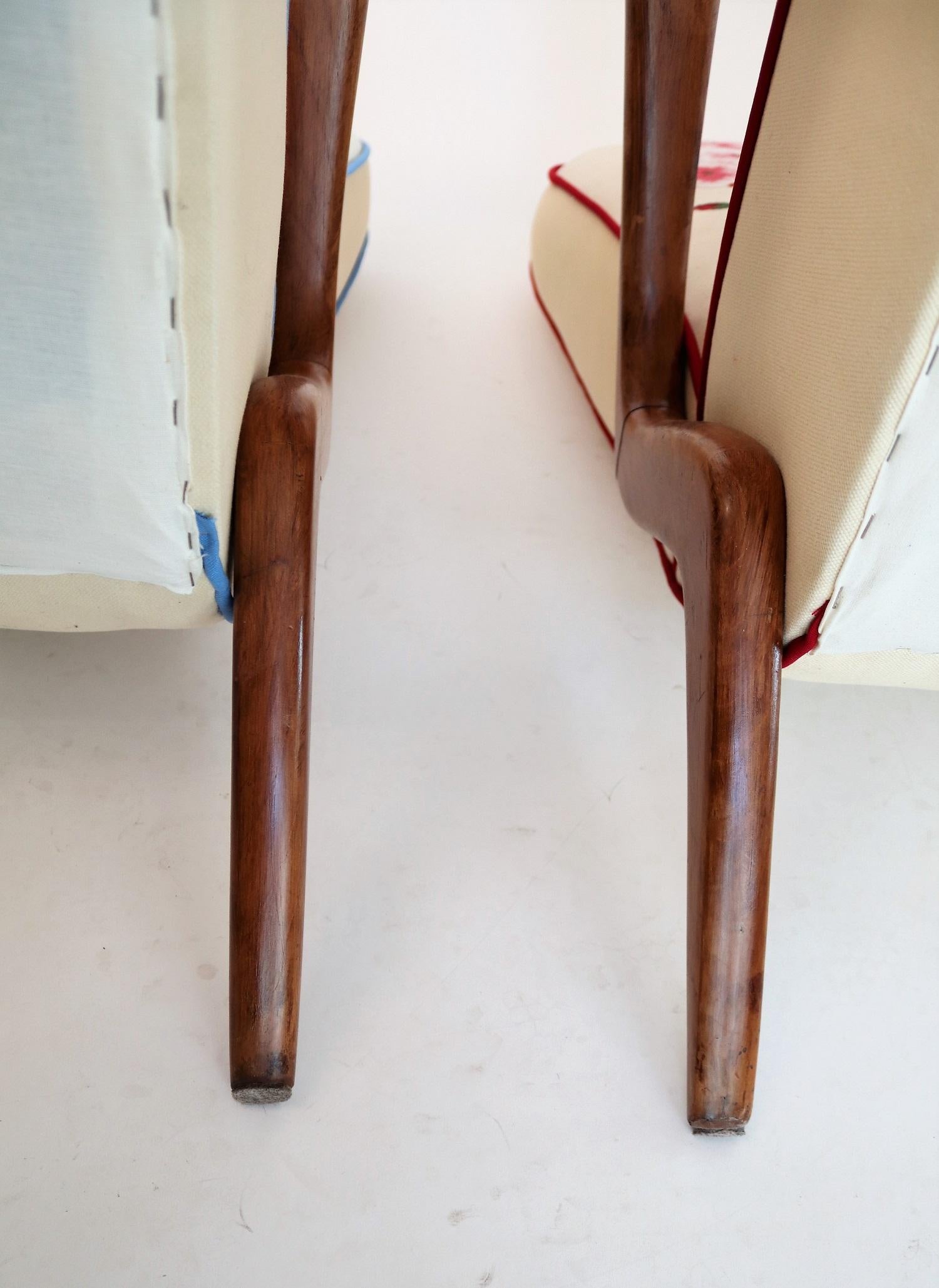 Italian Midcentury Armchairs in Oakwood and Tapestry Fabric, 1950s 14