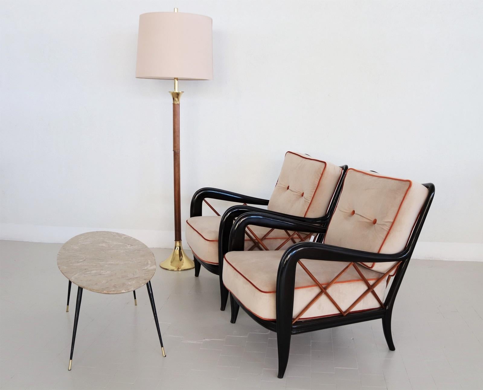 Ebonized Italian Midcentury Armchairs Restored in Paolo Buffa Style, 1950s