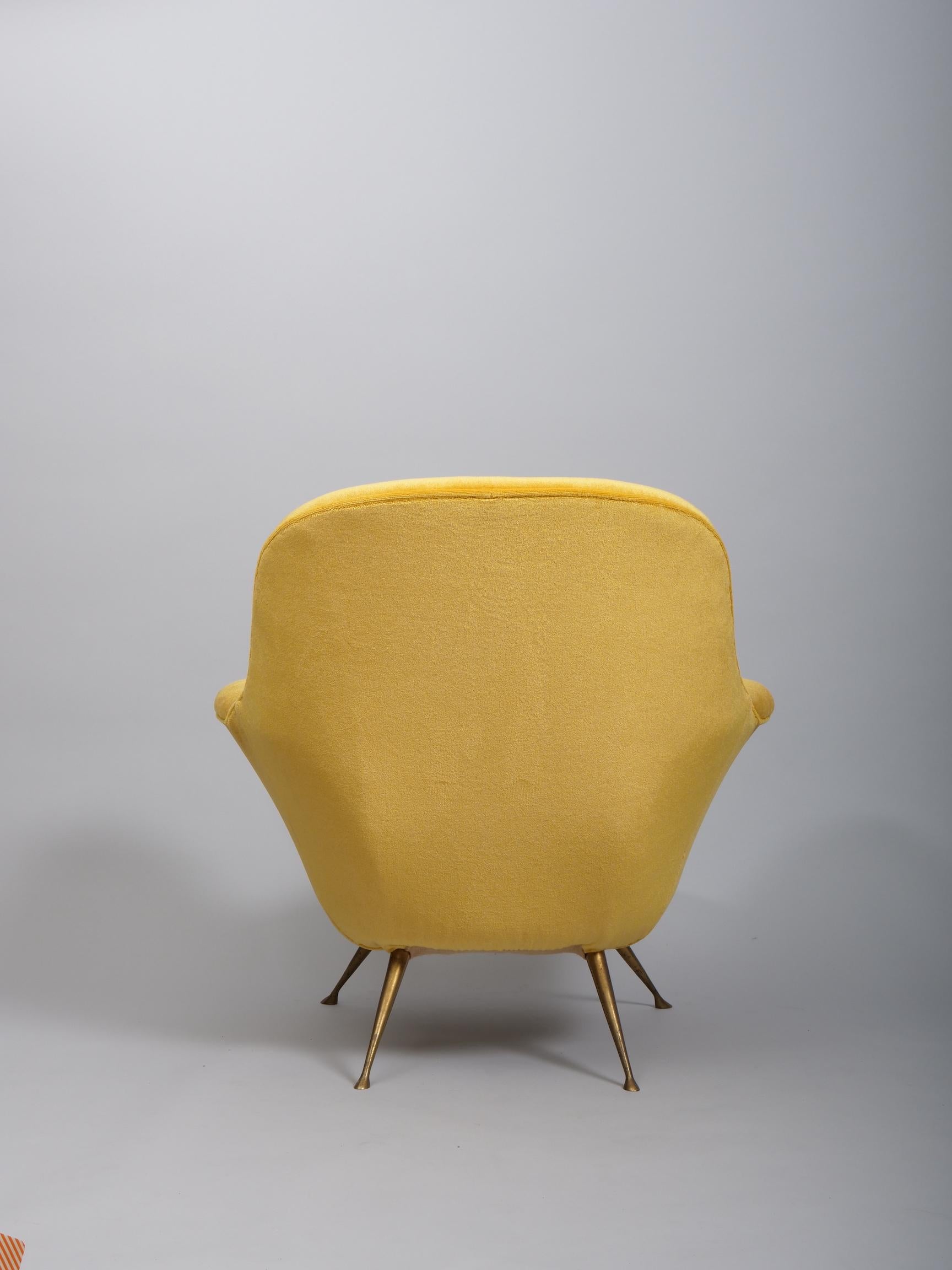 Italian mid century armchairs upholstered in a silk mohair velvet For Sale 3