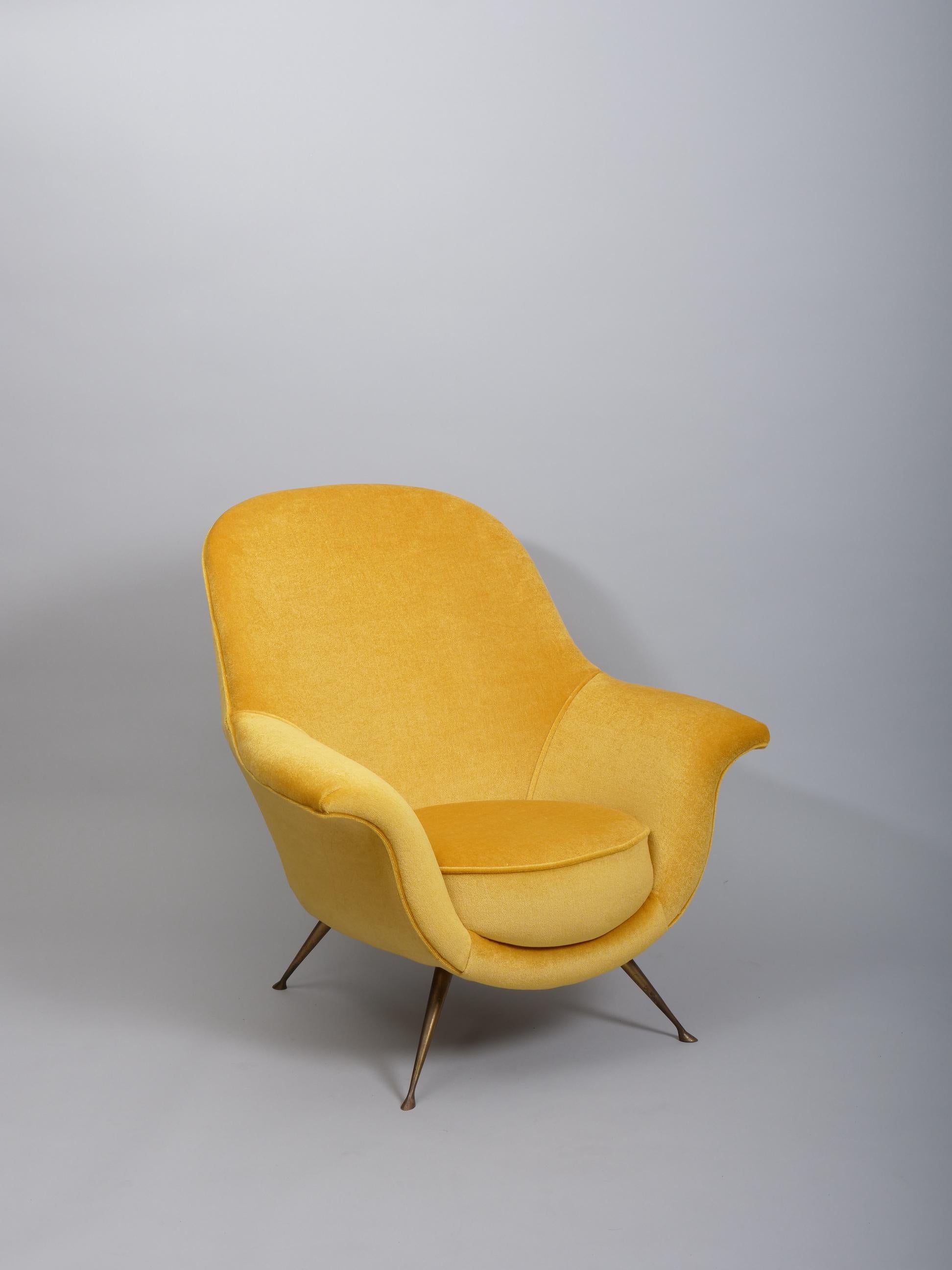 Mid-20th Century Italian mid century armchairs upholstered in a silk mohair velvet For Sale