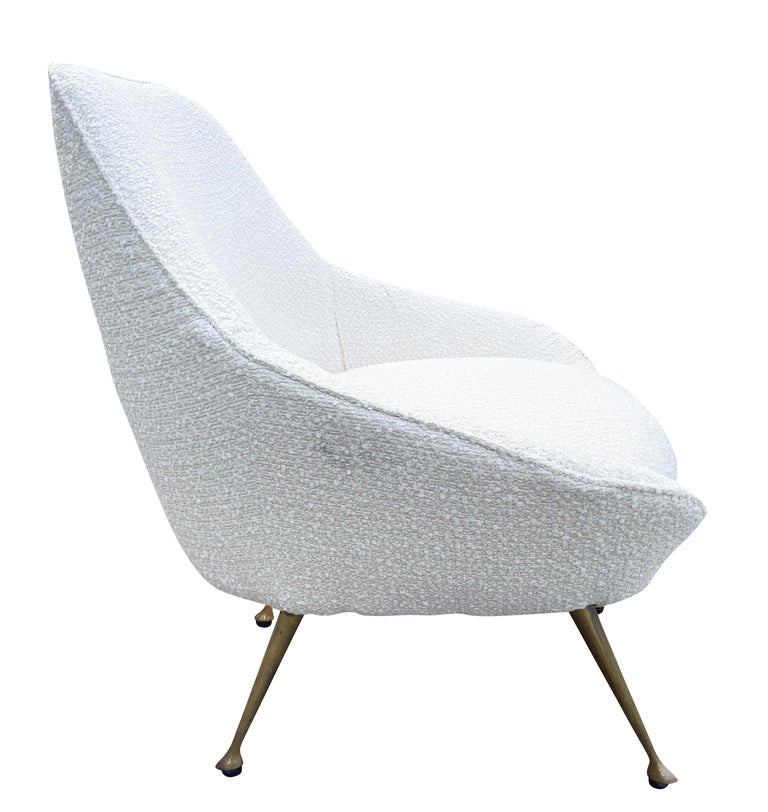 Italian Midcentury Armchairs with Brass Legs For Sale at 1stDibs