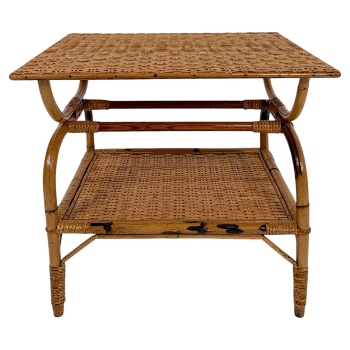 Italian Mid-Century Art Deco Bamboo and Rattan Wicker Coffee Table.
