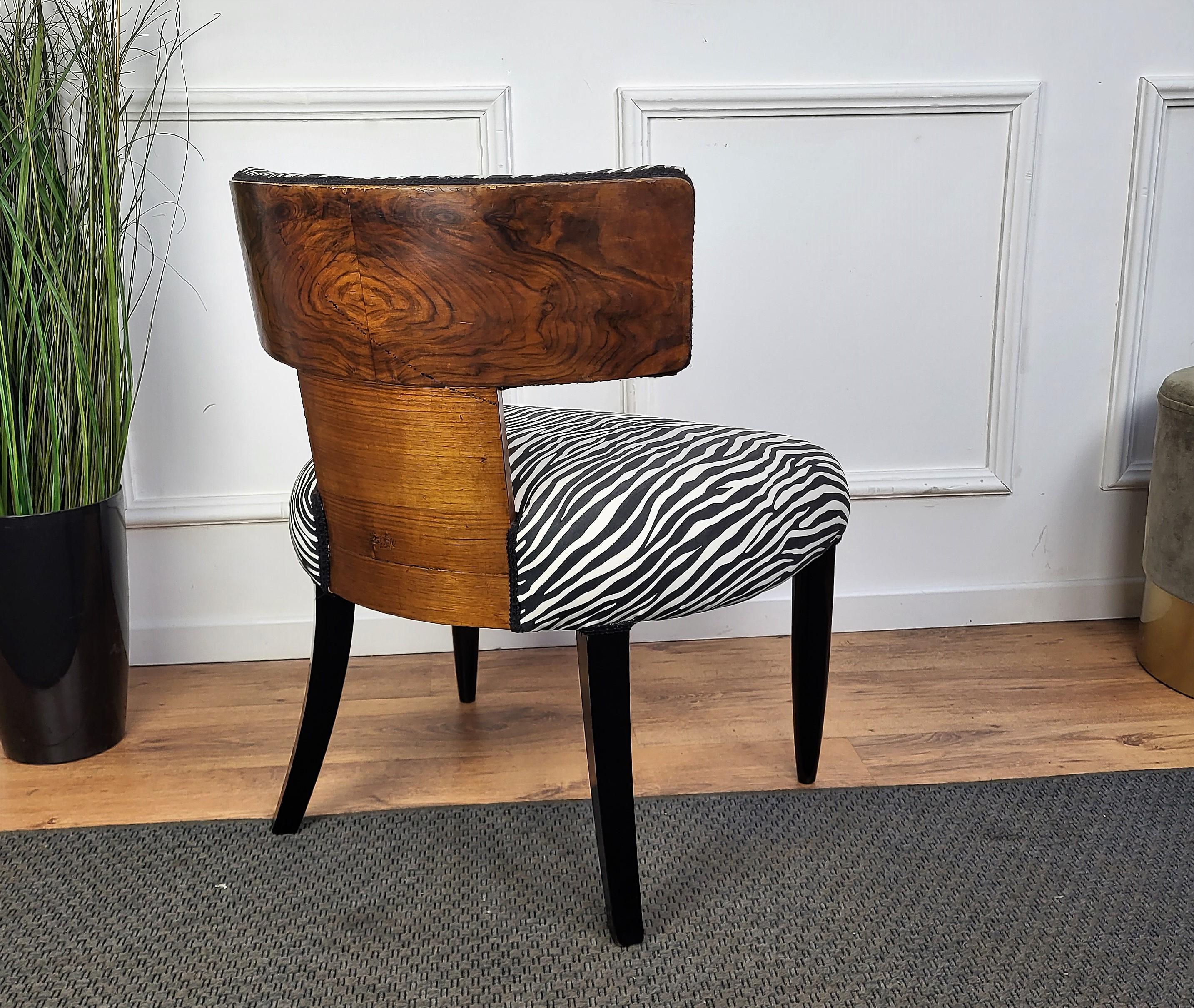 20th Century Italian Mid-Century Art Deco Briar Walnut Wood Animalier Zebra Upholstered Chair For Sale