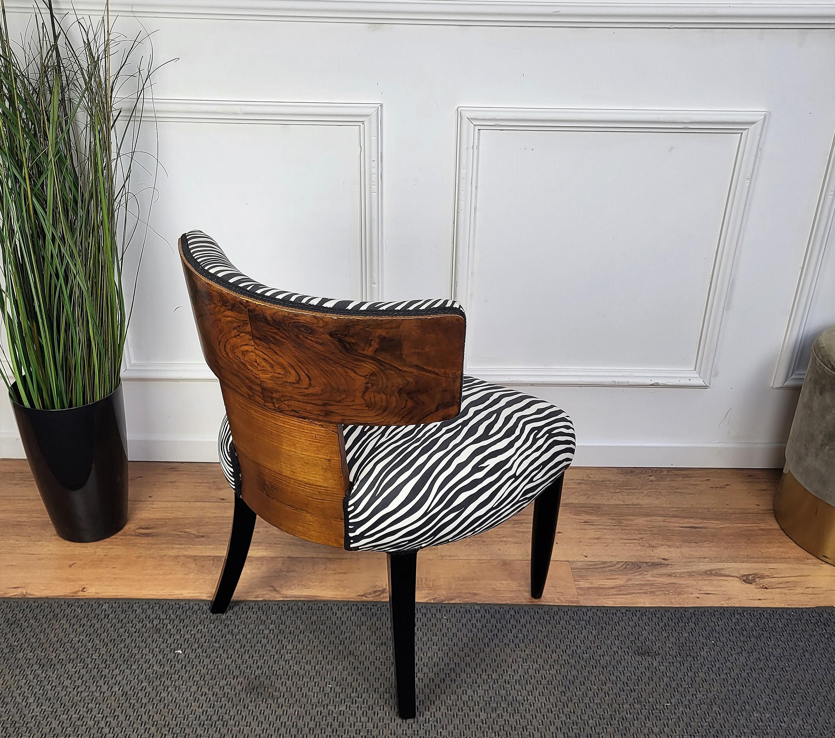 Fabric Italian Mid-Century Art Deco Briar Walnut Wood Animalier Zebra Upholstered Chair For Sale